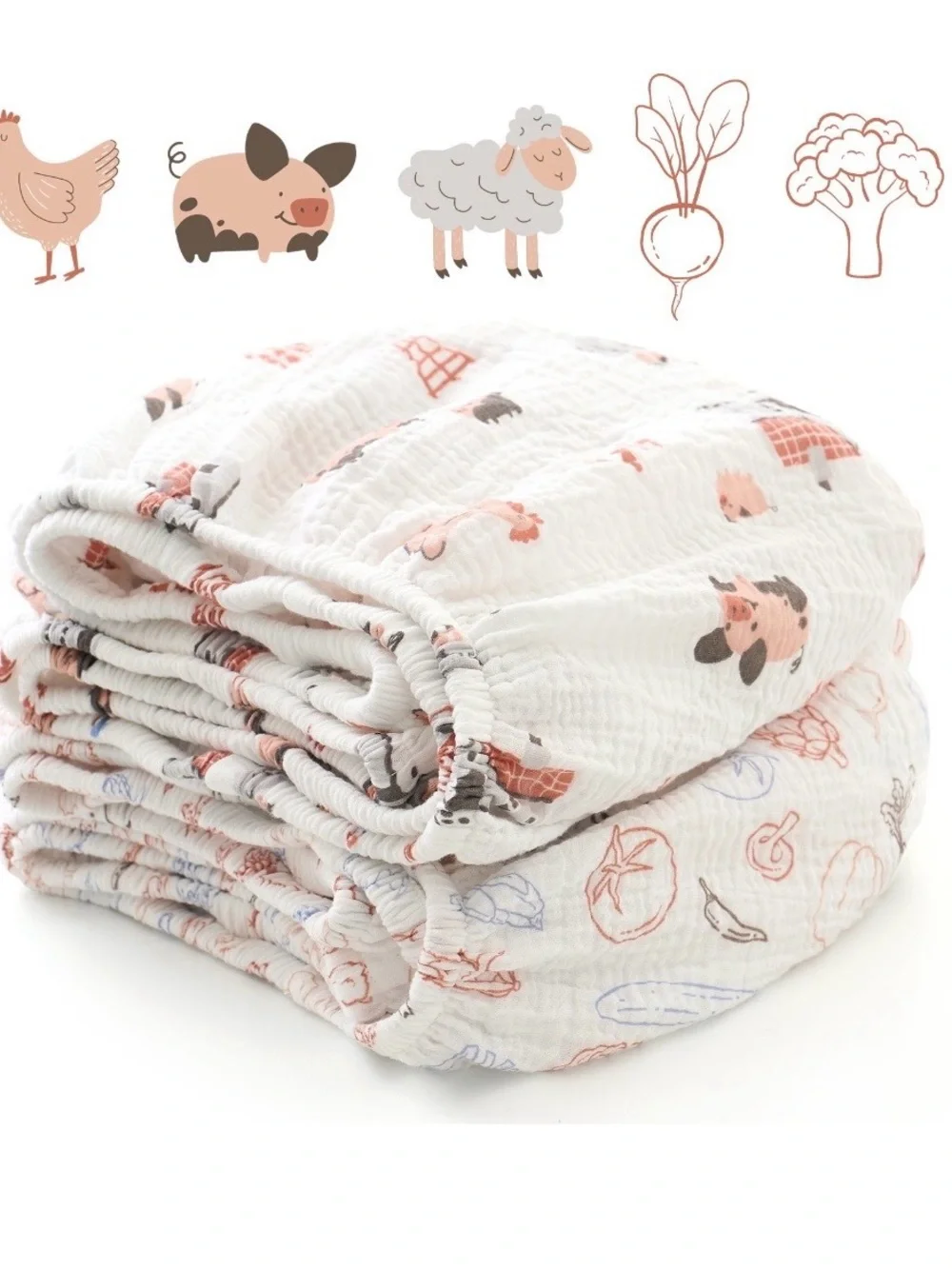 Momcozy muslin standard crib sheets - Vegetable Paradise - pack of 2